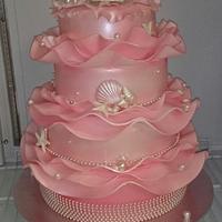 pink sea wedding cake