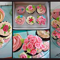 Vintage pink cupcakes... with hand painted fondant decorations and roses