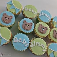 Cute Christening Cake with Teddies & matching cupcakes