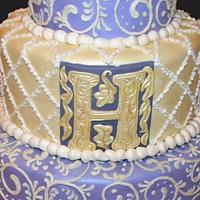 Lilac and Gold Romantic Wedding Cake