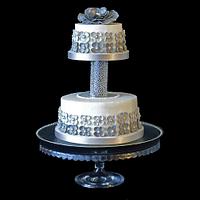 Silver flower wedding cake