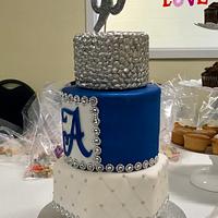 Royal blue and silver 90th birthday cake
