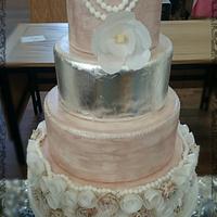 Wafer paper and lustre wedding cake. 
