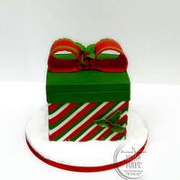A Christmas  gift box with stripes