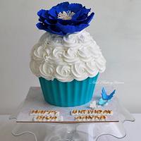Blue Giant cupcake with Deep royal blue peony!!