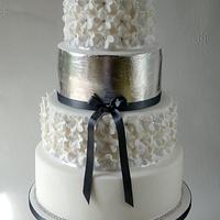 Silver Leaf White Wedding Cake