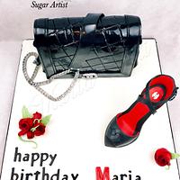 Coco Chanel bag and shoes cake