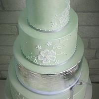 SilverLeaf and Green Wedding Cake