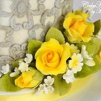Yellow Roses Wedding Anniversary Cake