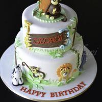 jungle themed 1st birthday cake