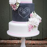 Chalkboard cake with Peonies and Roses