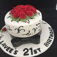 Hand painted fondant cake with gumpadte roses 