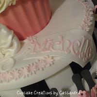 Hat Box style giant Cupcake with matching shoes cupcakes