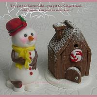 Snowman & Gingerbread House Christmas Cake Toppers