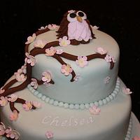 Owl & Cherry Blossom Cake