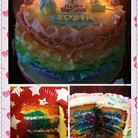 Ombre rainbow ruffle/frill cake