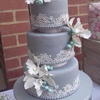 Elegant lace and orchid cake