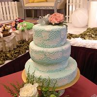 Tiffany green lacey wedding cake