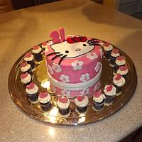 hello kitty birthday cake with mini cupcakes