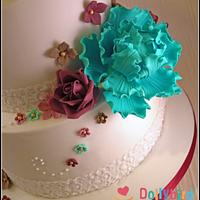 Peony & rose wedding cake