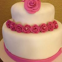 2 Tier Pink Roses Wedding Cake
