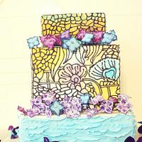 A stained glass 3-tiered cakes