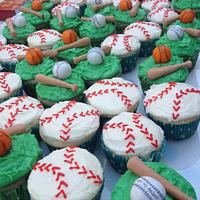 Baseball themed baby shower cake and desserts