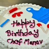 Chef Cake - Chef Hat, apron, measuring spoons and rolling pin