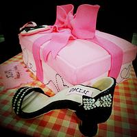 pink shoe box cake