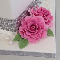 Pink rose wedding cake