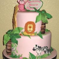 Jungle animal baby shower cake