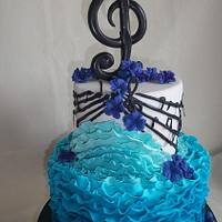 musical blue ombre fondant ruffle cake