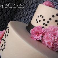 ivory/black with pink carnations