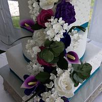 Cascading sugar flower wedding cake