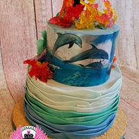 Mermaid, Dolphins & Coral Cake