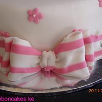 Pink stripped bow cake