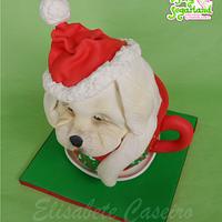 Christmas puppy on a teacup