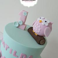 Baby owl 1st birthday cake