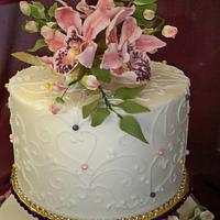 whimsical playful pink and purple wedding cake