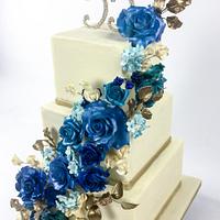 Blue Roses Anniversary Cake