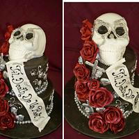 black and white skull wedding cake