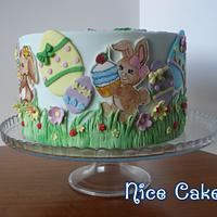 Easter cake with hand painting bunnies