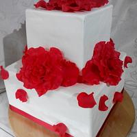 double barrel wedding cake - red roses