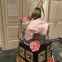 Champagne bottle bucket cake with picture frame family tribute 