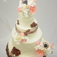 Rustic Buttercream Cake with Sugar Burlap and Flowers