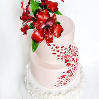 Wedding cake with alstroemerias