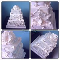 All White 3 tier square Wedding Cake