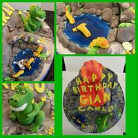 Volcano and T Rex cake