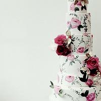 Floral Handpainted Wedding Cake.