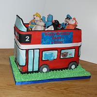 Boys Character double Decker bus cake - postman pat, bob the builder, pingu